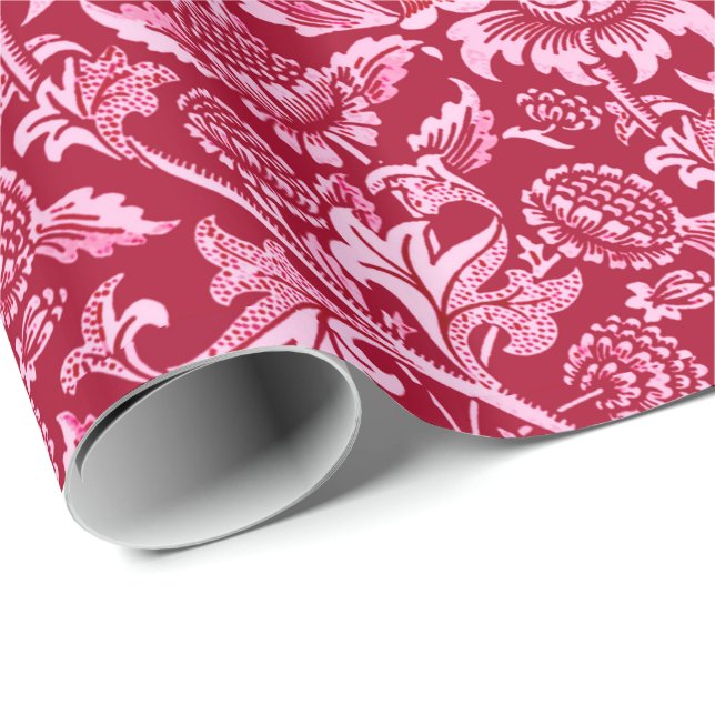 Papier Cadeau William Morris Sunflowers, Bourgogne et rose (Coin rond)
