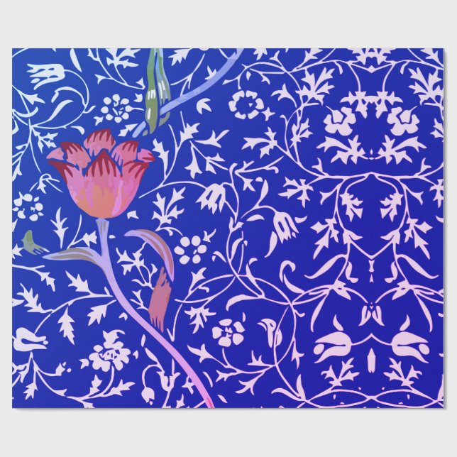 Papier Cadeau William Morris TULIP EN papier d'enveloppement BLE (Plat)