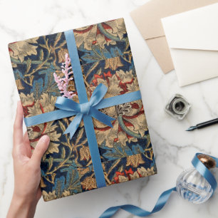 Papier Cadeau William Morris Vintage motif floral rouge bleu