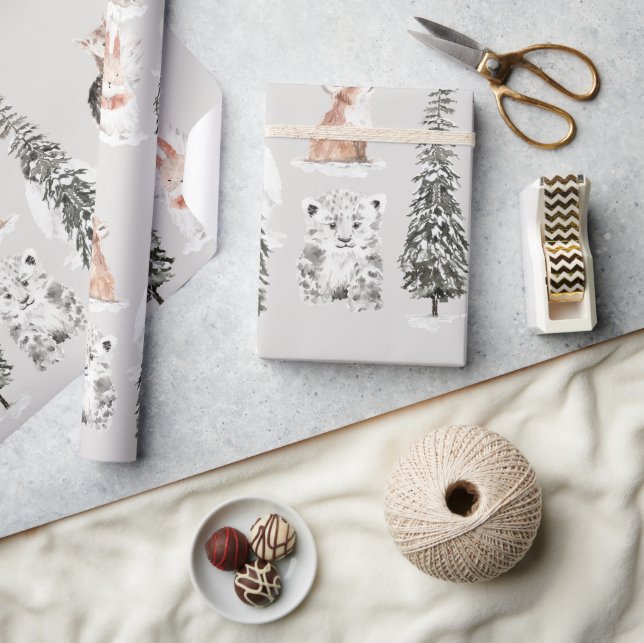 Papier Cadeau Winter Animals Grey Baby Shower (Artisanat)