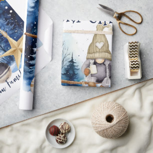 Papier Cadeau Winter Lady Gnome Forêt Bleue Joyeux Noël