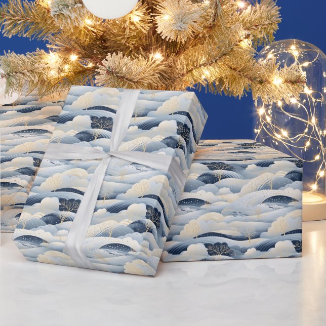 Papier Cadeau  Winter Scene Trees Mountains Snow  (Vacances)