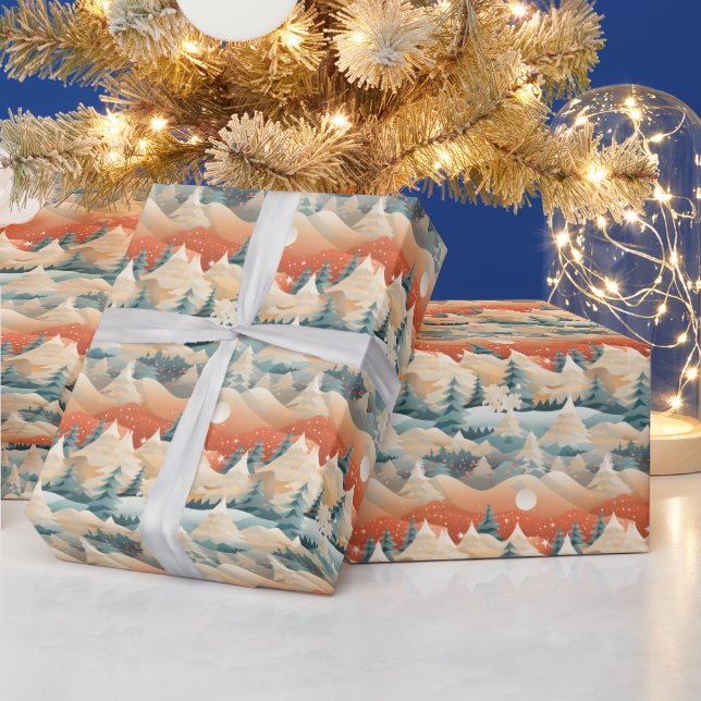 Papier Cadeau  Winter Scene Trees Mountains Snow  (Vacances)
