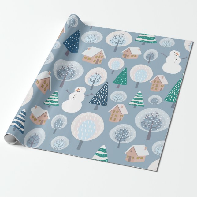 Papier Cadeau Winter seamless pattern with abstract flat handdra (Déroulé)