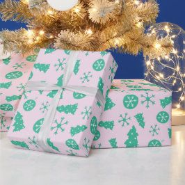 Papier Cadeau Winter Turquoise Snowflakes Christmas Tree Festive