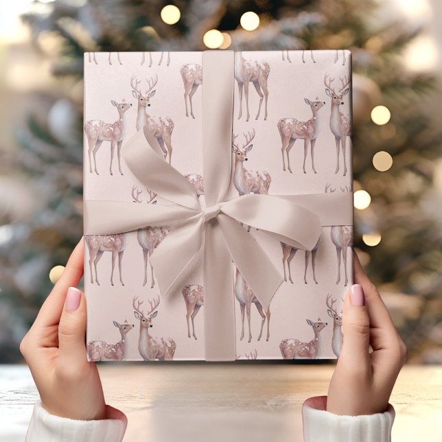 Papier Cadeau Winter Wonderland Anniversaire | Rose et cerf (Créateur téléchargé)