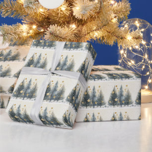 Papier Cadeau Winter Wonderland Étincelle & Or arbres