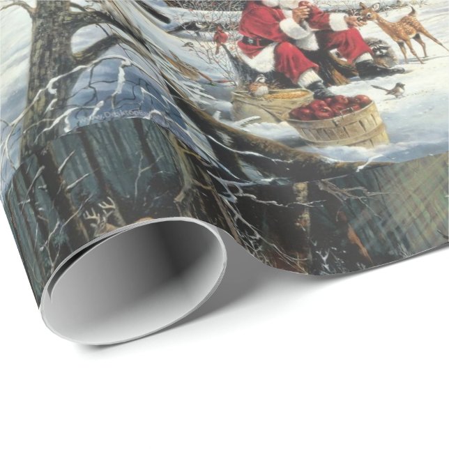 Papier Cadeau Winter Wonderland Noël Père Noël and Deer (Coin rond)