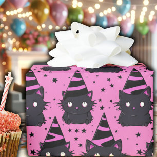Papier Cadeau Witchy Pink Pastel Goth Black Kitty Chat Anniversa