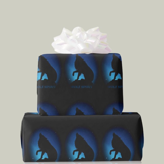 Papier Cadeau Wolf esprit fenrir loups noir bleu envelopper cade (Créateur téléchargé)