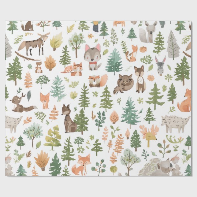 Papier Cadeau Woodland animals baby shower gender neutral (Plat)