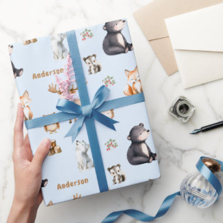 Papier Cadeau Woodland Blue Baby Shower Giftwrapping Paper