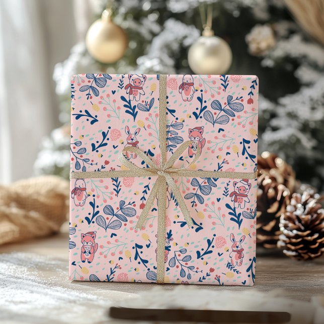 Papier Cadeau Woodland Friends in Blush Cozy Winter Forest  (Créateur téléchargé)