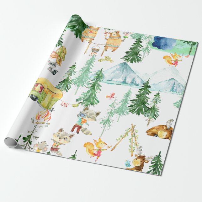 Papier Cadeau Woodland Friends White (Déroulé)