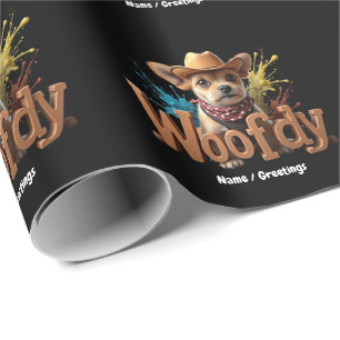 Papier Cadeau Woofdy Drôle Cowboy Occidental Chien au Texas