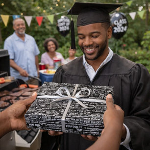 Papier Cadeau Word Collage graduation noir et blanc