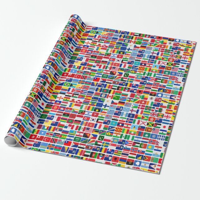Papier Cadeau World All Countries Nation Drapeaux Découpage (Déroulé)