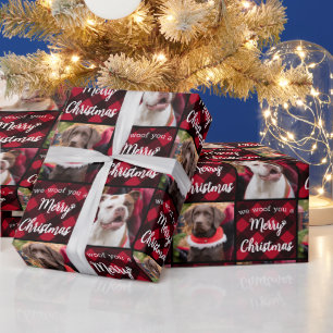 Papier Cadeau Woy Joyeux Noël Custom 2 Chien Photo Rouge Plaid