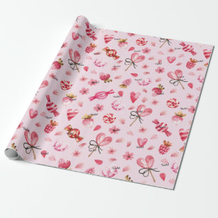 Papier Cadeau WP   Nom, Bonbons & Coeurs Valentines 30 po sur 6 