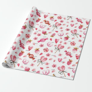 Papier Cadeau WP   Nom, Bonbons & Coeurs Valentines 30 po sur 6 