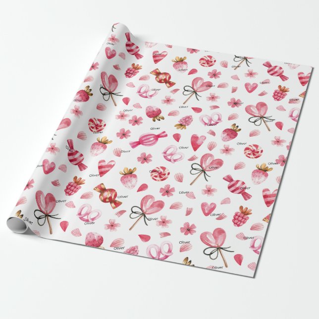 Papier Cadeau WP | Nom, Bonbons & Coeurs Valentines 30 po sur 6  (Déroulé)