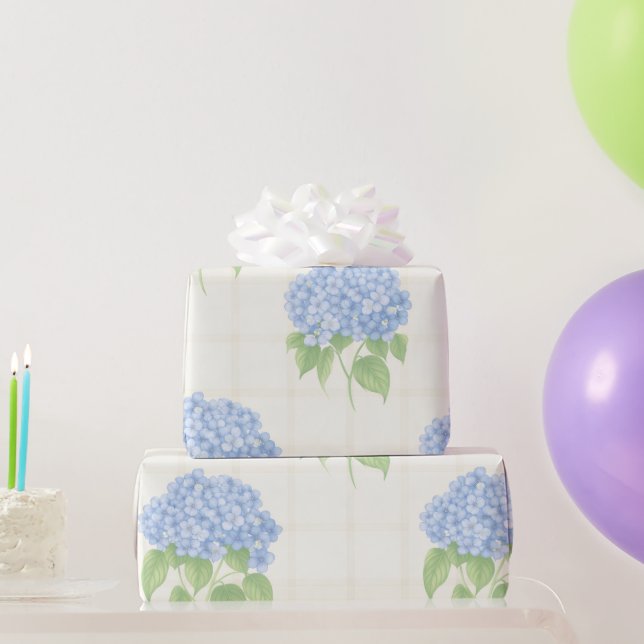 Papier Cadeau Wrapping Paper | Blue Hydrangea | Luxe Ivory Plaid (Cadeaux de fête)