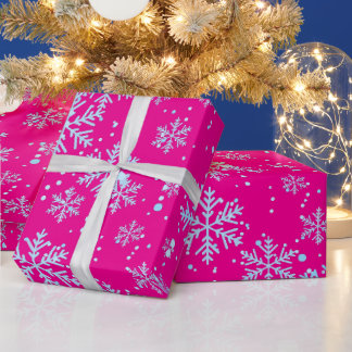 Papier Cadeau Wrapping Paper, Bright Fuchsia Snowflakes