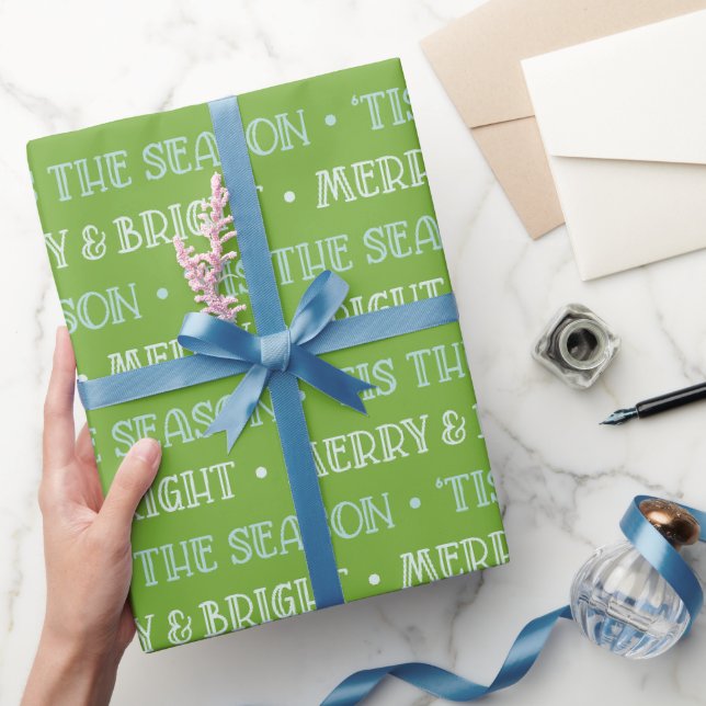Papier Cadeau Wrapping Paper Christmas Merry And Bright Green (Cadeaux)