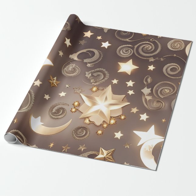 Papier Cadeau Wrapping Paper – Luxury Champagne Gold Celestial M (Déroulé)