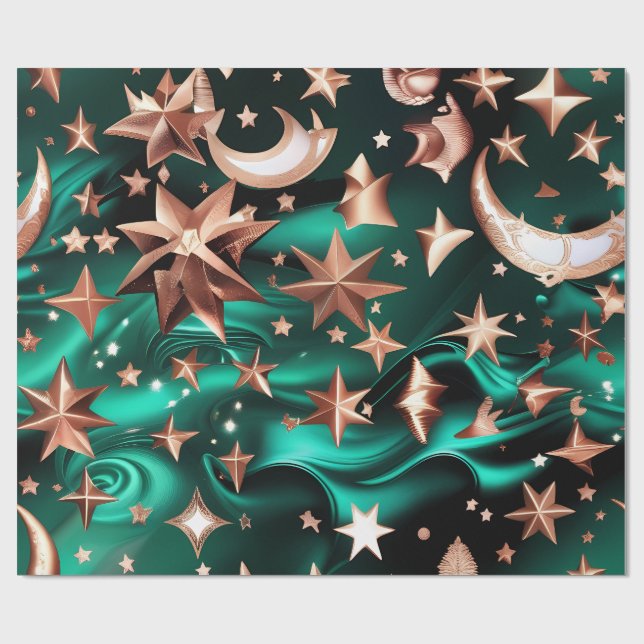 Papier Cadeau Wrapping Paper – Luxury Malachite Green Celestial  (Plat)