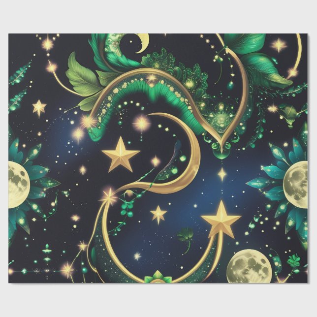 Papier Cadeau Wrapping Paper – Luxury Obsidian Black Celestial  (Plat)