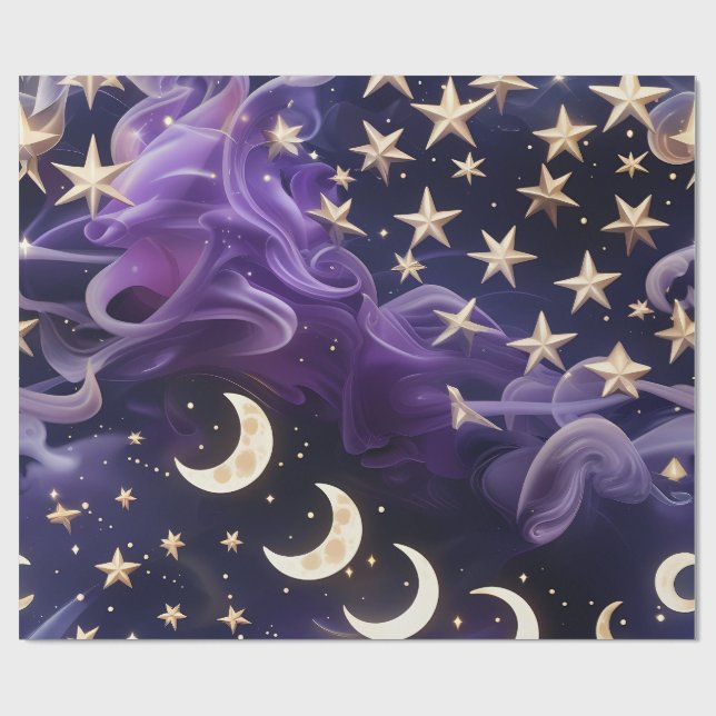 Papier Cadeau Wrapping Paper – Luxury Royal Amethyst Celestial (Plat)