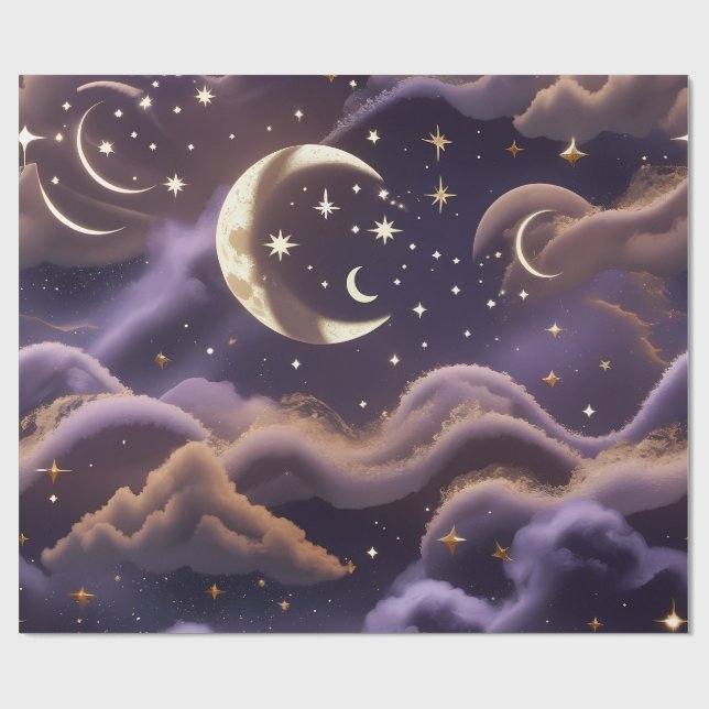 Papier Cadeau Wrapping Paper – Luxury Smoky Celestial Moon (Plat)