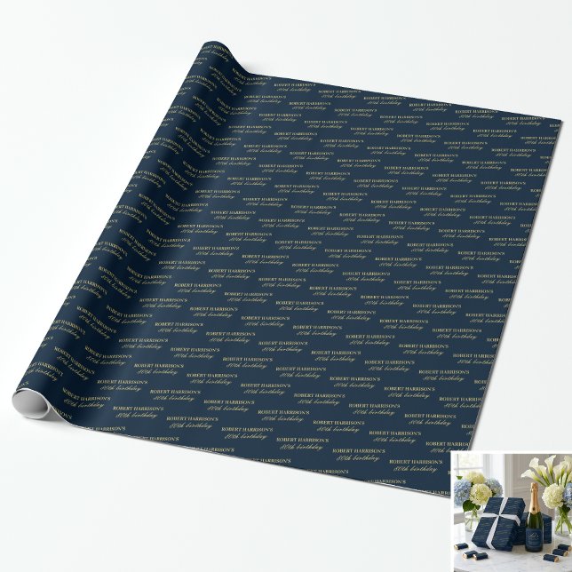 Papier Cadeau Wrapping Paper Name Age Navy & Gold 80th Birthday (SEE FULL SUITE AT BOTTOM)