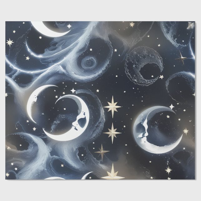 Papier Cadeau Wrapping Paper - Platinum Silver Celestial Moon (Plat)