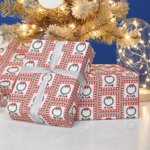 Papier Cadeau Wreath aquarelle avec Bow rouge personnalisée