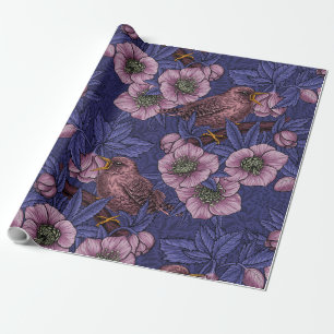 Papier Cadeau Wren et hellebore, violet et rose
