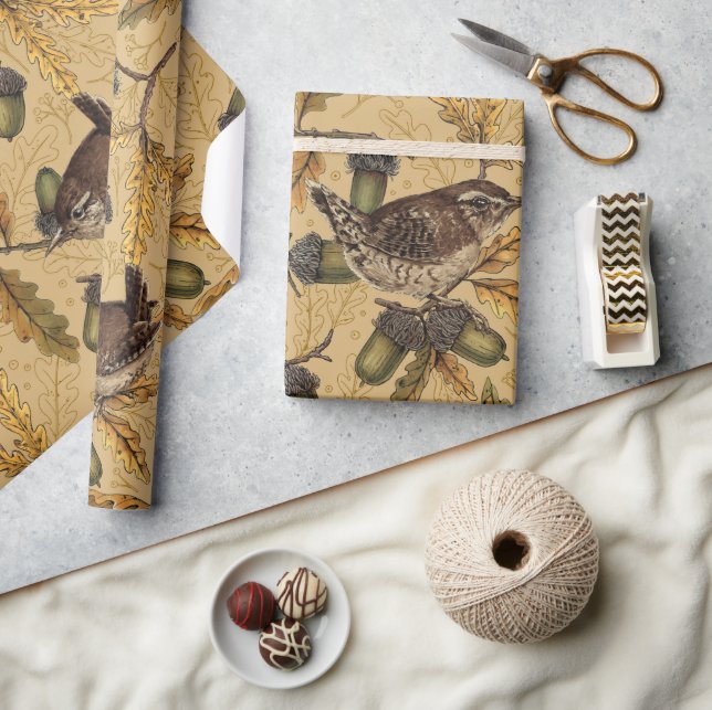 Papier Cadeau Wrens et glands sur le miel (Artisanat)