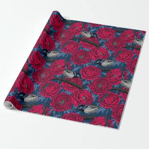 Papier Cadeau Wrens in the peonies wrapping paper
