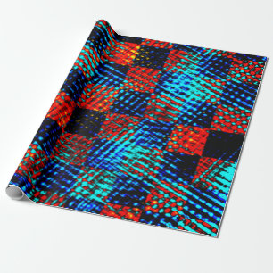 Papier Cadeau Xadrez azul, laranja, faux sujo ou manchado.