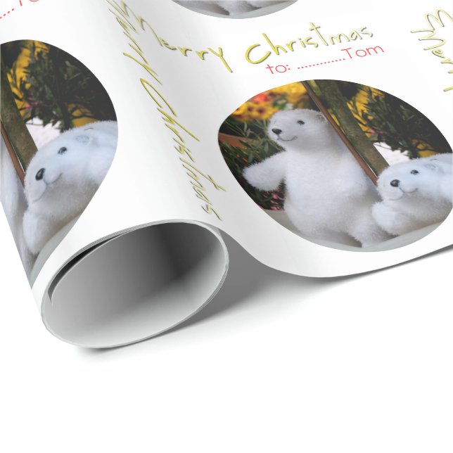 Papier Cadeau Xmas d'ours en peluche blanc fin 2 enveloppement p (Coin rond)