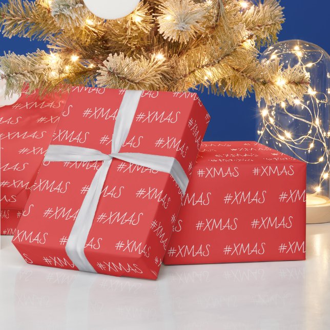 Papier Cadeau XMAS Rouge Blanc tendance Personnalisé (Vacances)