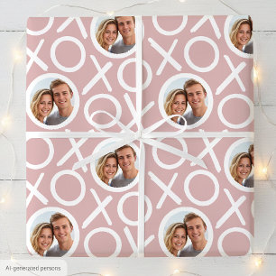 Papier Cadeau XOXO Câlins et Bisous 2 Photo Rose Poussiéreux Écr