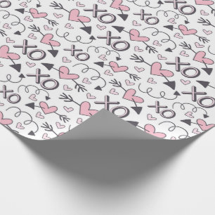 Papier Cadeau XOXO, Coeurs et Flèches Jour des Valentines Motifs