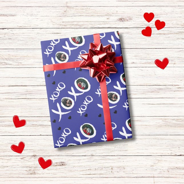 Papier Cadeau XOXO motif 2 photos et coeurs personnalisés en ros (Créateur téléchargé)