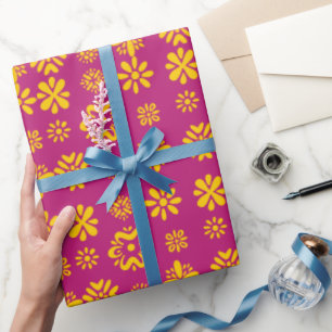 Papier Cadeau Yellow floral pète dans deep pink