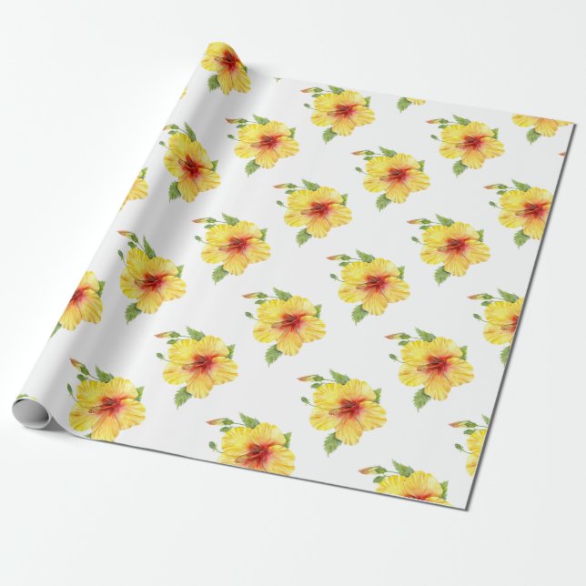 Papier Cadeau Yellow Hibiscus Botanical (Déroulé)