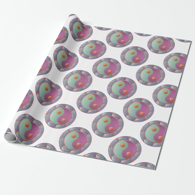 Papier Cadeau Yin Yang Médaillon Violet Turquoise (Déroulé)