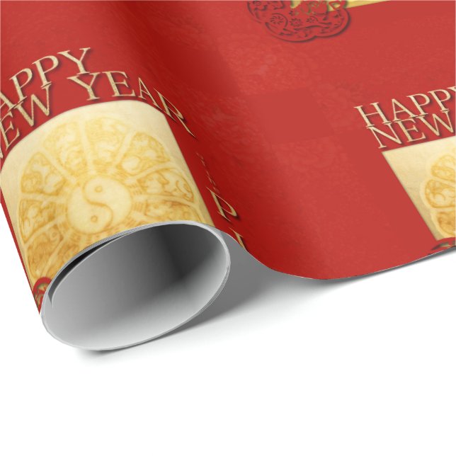 Papier Cadeau Yin Yang Pig Papercut Chine Année 2019 Wrapping P (Coin rond)