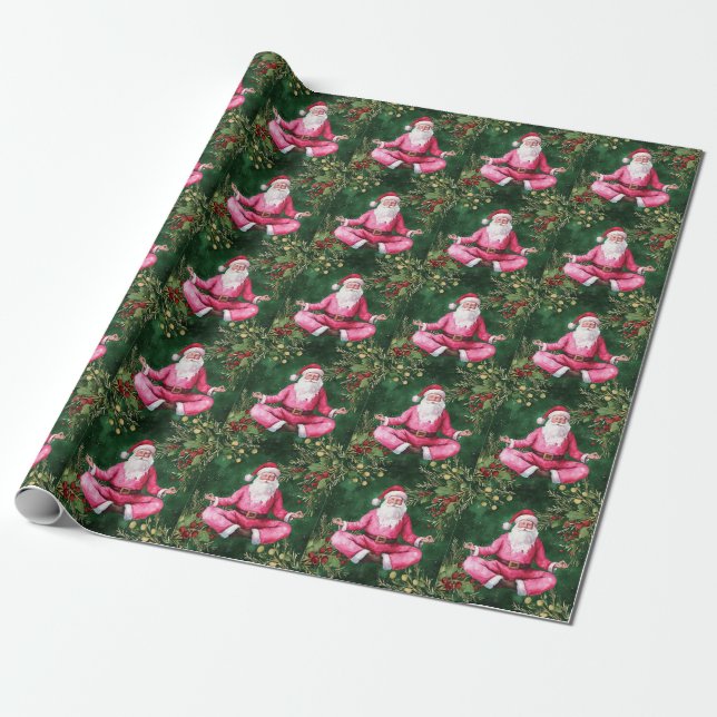 Papier Cadeau Yoga Noël Père Noël instructeur (Déroulé)